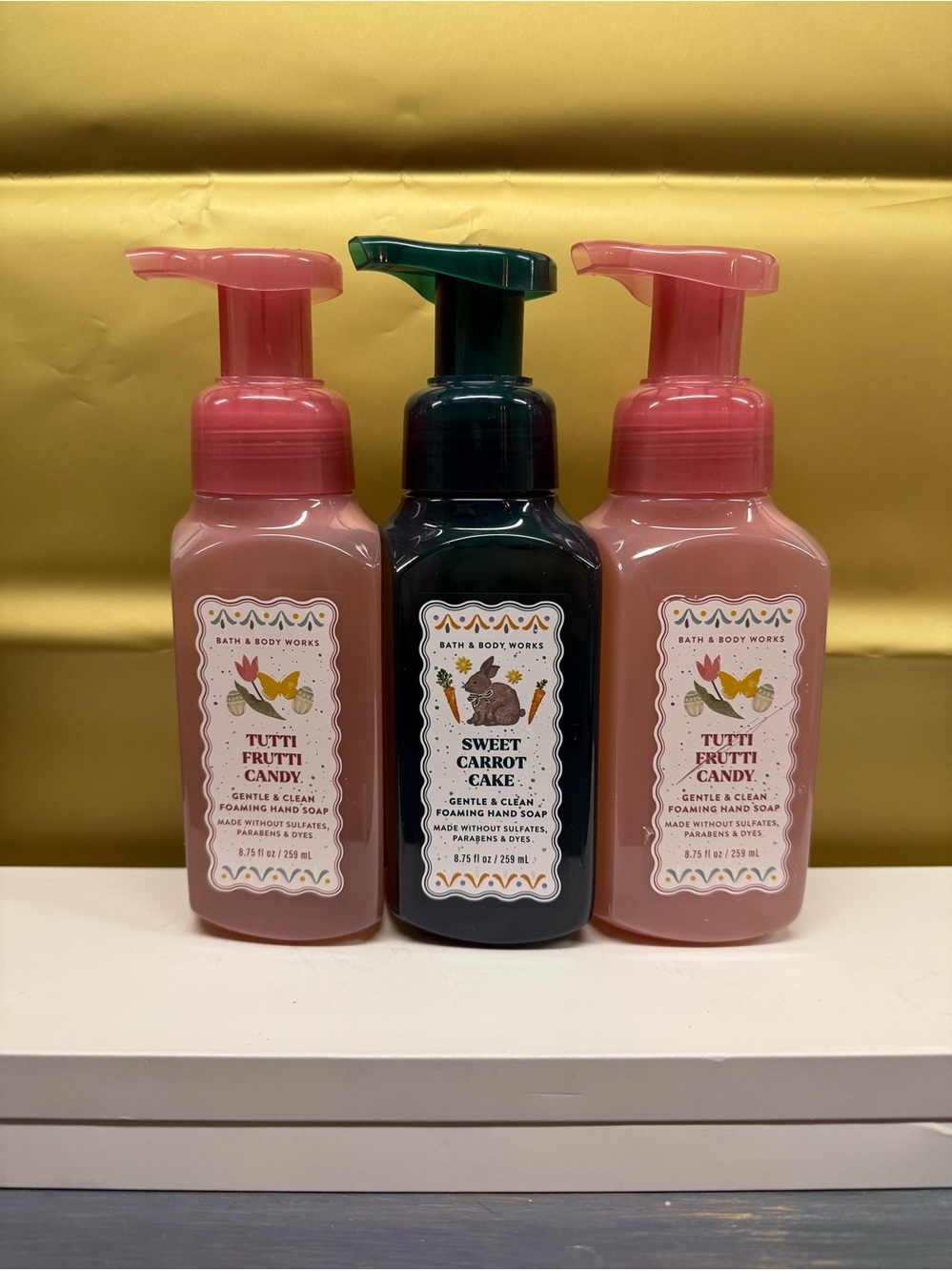 BBW tutti fruity candy and sweet carrot cake foaming hand soap set x 3